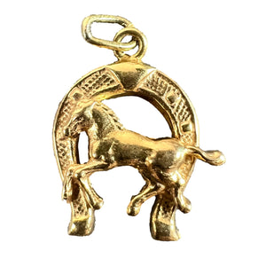 Italian 18K Yellow Gold Lucky Horseshoe Horse Charm Pendant