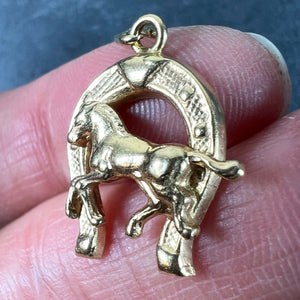 Italian 18K Yellow Gold Lucky Horseshoe Horse Charm Pendant
