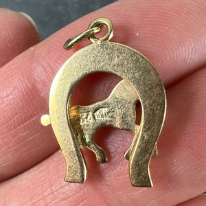 Italian 18K Yellow Gold Lucky Horseshoe Horse Charm Pendant