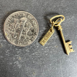 Vintage French Bonheur Good Luck Key 18K Yellow Gold Charm Pendant