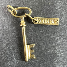 Load image into Gallery viewer, Vintage French Bonheur Good Luck Key 18K Yellow Gold Charm Pendant
