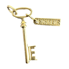Load image into Gallery viewer, Vintage French Bonheur Good Luck Key 18K Yellow Gold Charm Pendant
