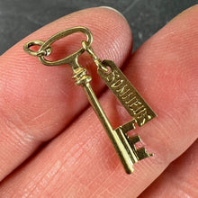 Load image into Gallery viewer, Vintage French Bonheur Good Luck Key 18K Yellow Gold Charm Pendant
