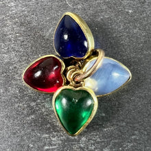 Load image into Gallery viewer, Vintage 18K Yellow Gold Four Love Hearts Paste Glass Charm Pendant
