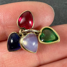 Load image into Gallery viewer, Vintage 18K Yellow Gold Four Love Hearts Paste Glass Charm Pendant
