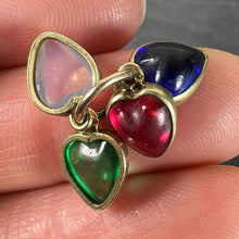 Load image into Gallery viewer, Vintage 18K Yellow Gold Four Love Hearts Paste Glass Charm Pendant
