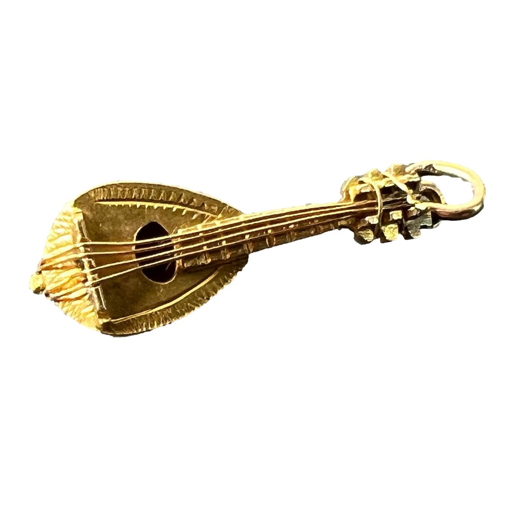 Vintage Banjo Sitar 18K Yellow Gold Charm Pendant