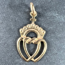 Load image into Gallery viewer, French Intertwined Crowned Sacred Hearts 18K Yellow Gold Charm Pendant
