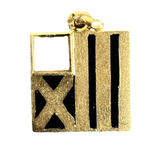 Load image into Gallery viewer, Vintage Deco February Wisdom Pisces Flag Enamel 18K Yellow Gold Charm Pendant
