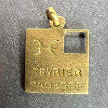 Load image into Gallery viewer, Vintage Deco February Wisdom Pisces Flag Enamel 18K Yellow Gold Charm Pendant
