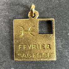 Load image into Gallery viewer, Vintage Deco February Wisdom Pisces Flag Enamel 18K Yellow Gold Charm Pendant
