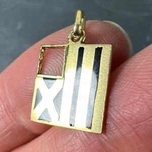 Vintage Deco February Wisdom Pisces Flag Enamel 18K Yellow Gold Charm Pendant
