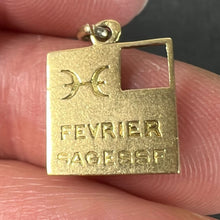 Load image into Gallery viewer, Vintage Deco February Wisdom Pisces Flag Enamel 18K Yellow Gold Charm Pendant
