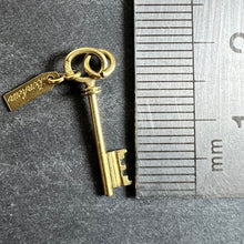 Load image into Gallery viewer, Vintage French Bonheur Good Luck Key 18K Yellow Gold Charm Pendant
