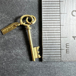 Vintage French Bonheur Good Luck Key 18K Yellow Gold Charm Pendant