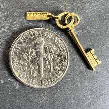 Load image into Gallery viewer, Vintage French Bonheur Good Luck Key 18K Yellow Gold Charm Pendant
