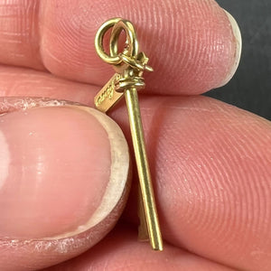 Vintage French Bonheur Good Luck Key 18K Yellow Gold Charm Pendant