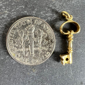 Vintage Good Luck Key 18K Yellow Gold Charm Pendant