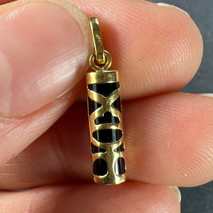 Tiki Totem 18K Yellow Gold Onyx Good Luck Charm Pendant
