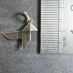 French 18K White Gold Origami Bird Charm Pendant