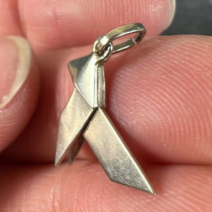 French 18K White Gold Origami Bird Charm Pendant