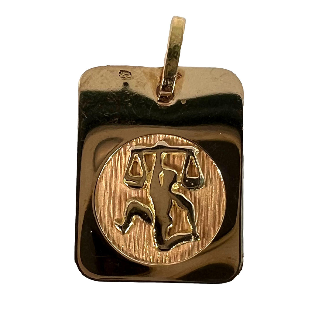 French Libra Starsign Zodiac 18K Yellow Gold Charm Medal Pendant