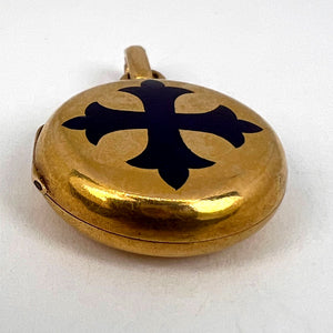 True Cross Reliquary 18K Yellow Gold Enamel Locket Pendant