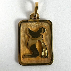 French Aquarius Starsign Zodiac 18K Yellow Gold Charm Medal Pendant