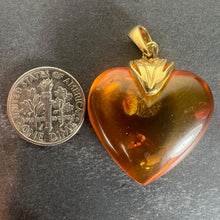 Load image into Gallery viewer, Large Vintage French Puffy Heart 18K Yellow Gold Amber Charm Pendant

