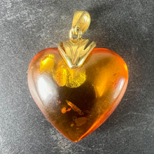 Load image into Gallery viewer, Large Vintage French Puffy Heart 18K Yellow Gold Amber Charm Pendant
