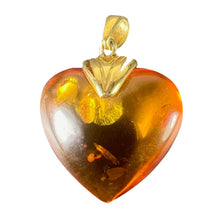 Load image into Gallery viewer, Large Vintage French Puffy Heart 18K Yellow Gold Amber Charm Pendant
