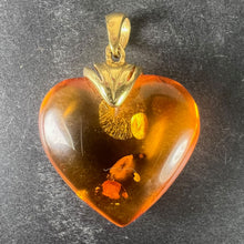Load image into Gallery viewer, Large Vintage French Puffy Heart 18K Yellow Gold Amber Charm Pendant
