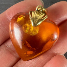 Load image into Gallery viewer, Large Vintage French Puffy Heart 18K Yellow Gold Amber Charm Pendant
