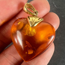 Load image into Gallery viewer, Large Vintage French Puffy Heart 18K Yellow Gold Amber Charm Pendant
