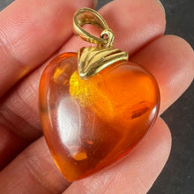 Load image into Gallery viewer, Large Vintage French Puffy Heart 18K Yellow Gold Amber Charm Pendant
