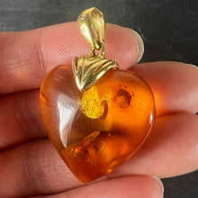 Load image into Gallery viewer, Large Vintage French Puffy Heart 18K Yellow Gold Amber Charm Pendant
