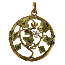 Load image into Gallery viewer, French Ivy Leaves Rolled 18K Yellow Rose White Gold Seed Pearl Charm Pendant
