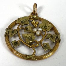 Load image into Gallery viewer, French Ivy Leaves Rolled 18K Yellow Rose White Gold Seed Pearl Charm Pendant
