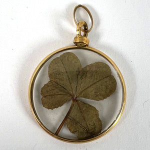 Vintage French Lucky Four Leaf Clover Shamrock 18K Yellow Gold Good Luck Charm Pendant