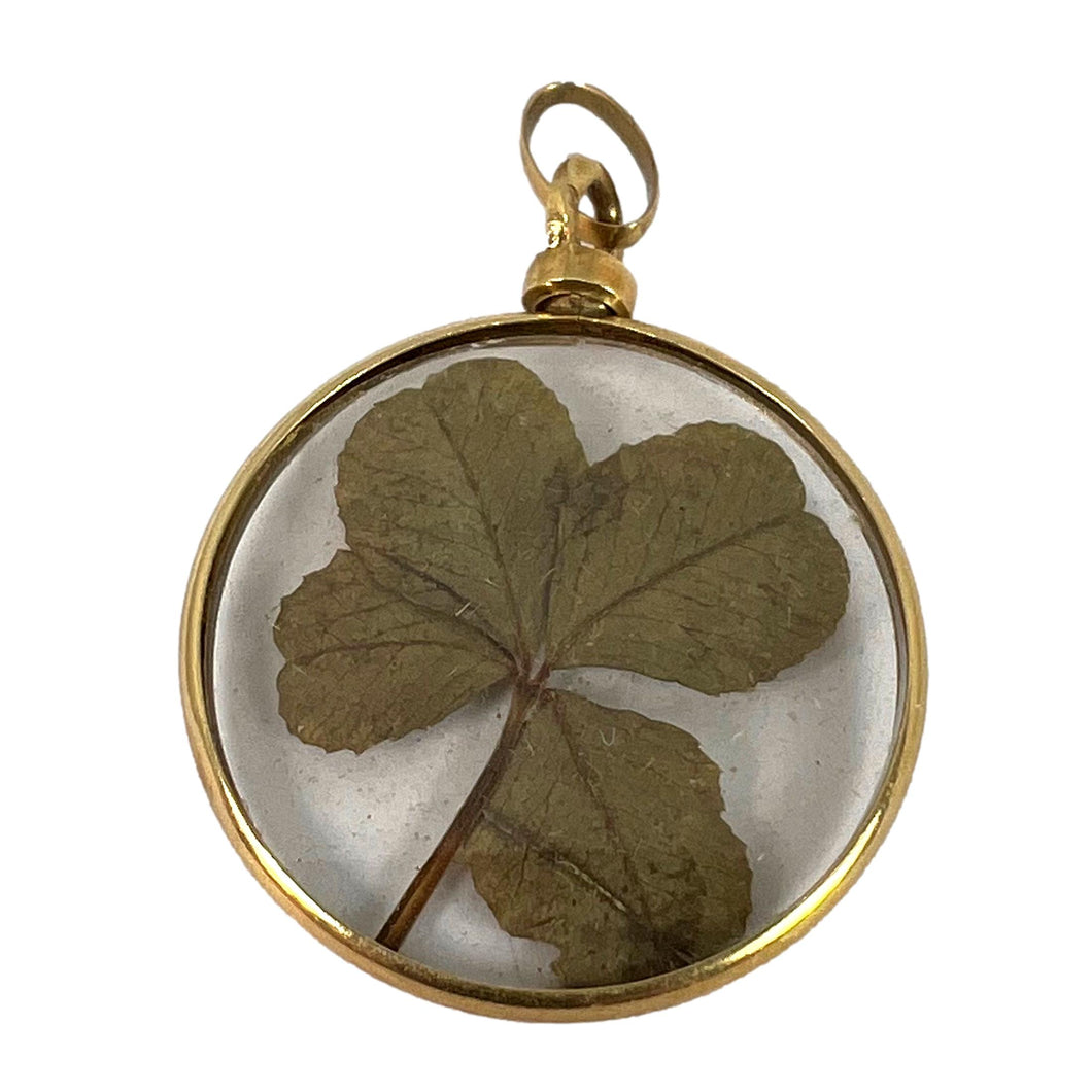 Vintage French Lucky Four Leaf Clover Shamrock 18K Yellow Gold Good Luck Charm Pendant