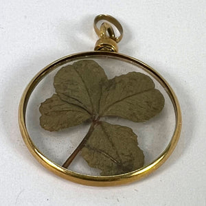 Vintage French Lucky Four Leaf Clover Shamrock 18K Yellow Gold Good Luck Charm Pendant