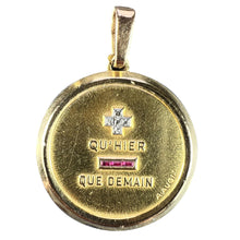 Load image into Gallery viewer, Large Augis French Plus Qu’Hier Ruby Diamond 18K Yellow Gold Love Charm Pendant
