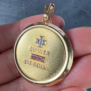Large Augis French Plus Qu’Hier Ruby Diamond 18K Yellow Gold Love Charm Pendant