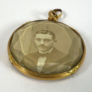 Antique French 18K Yellow Gold Faceted Glass Photo Pendant Locket
