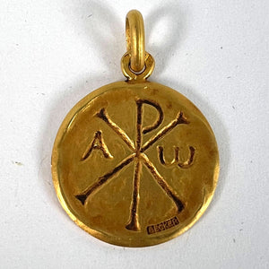 French Becker Chi Rho Jesus Christ Alpha Omega 18K Yellow Gold Medal Pendant