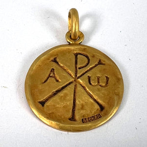 French Becker Chi Rho Jesus Christ Alpha Omega 18K Yellow Gold Medal Pendant