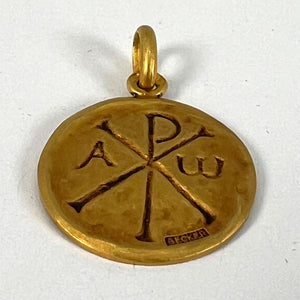 French Becker Chi Rho Jesus Christ Alpha Omega 18K Yellow Gold Medal Pendant