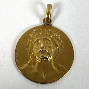 French Dropsy Jesus Christ Crown of Thorns 18K Yellow Gold Medal Pendant