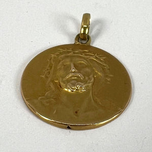 French Dropsy Jesus Christ Crown of Thorns 18K Yellow Gold Medal Pendant