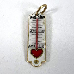 French Art Deco Love Thermometer 18K Yellow Gold Enamel Charm Pendant